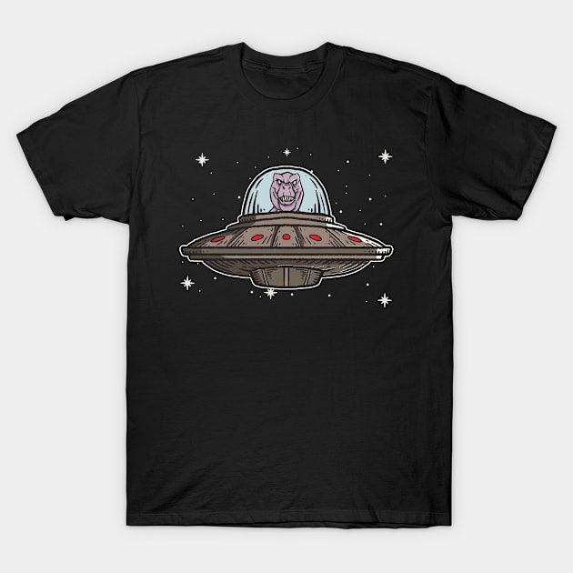 Ufo T-Rex Conspiracy Abduction Flying Saucer T-Shirt by Anassein.os